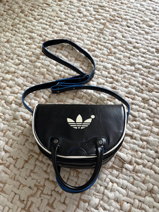 adidas Handbags - adidas Black Mini Crossbody with White Trefoil and Blue Trim